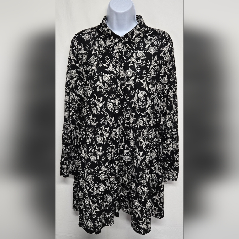 Style & Co 1X Stretch Tunic Top Button Down Elastic Waist & Sleeve Ends